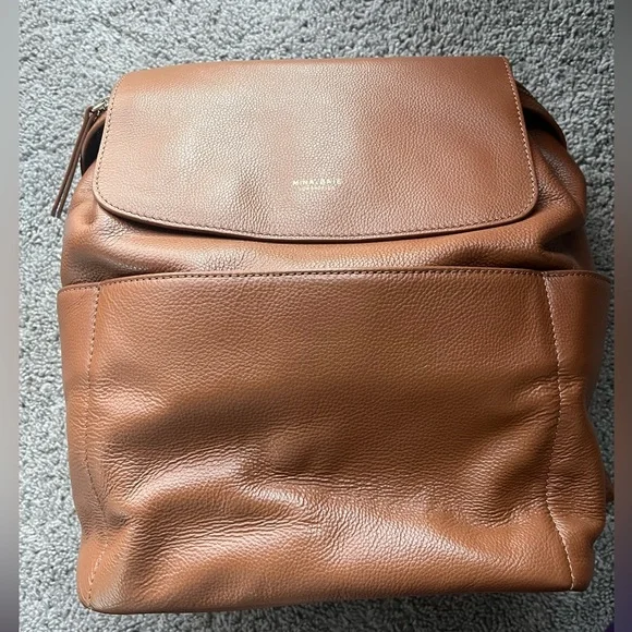 Mina Baie Leather Mini Kinney Diaper Backpack Dark Tan - Picture 1 of 7